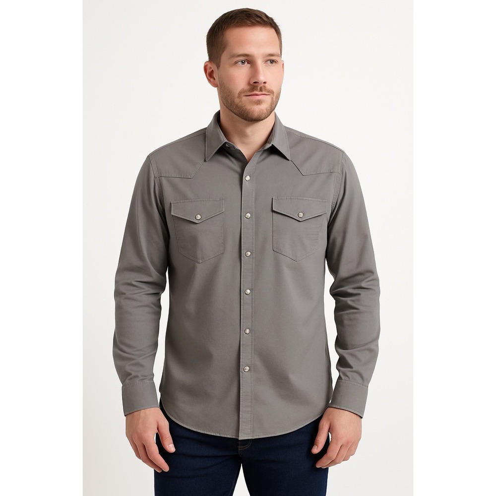 Blue Ranchwear‎ Pearl Snap Western Shirt Gray Long Sleeve Cotton Men's XL